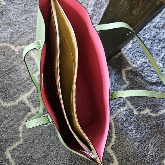 Coach Leather Tote — Mint Exterior with Pink Interior - Picture 3 of 10